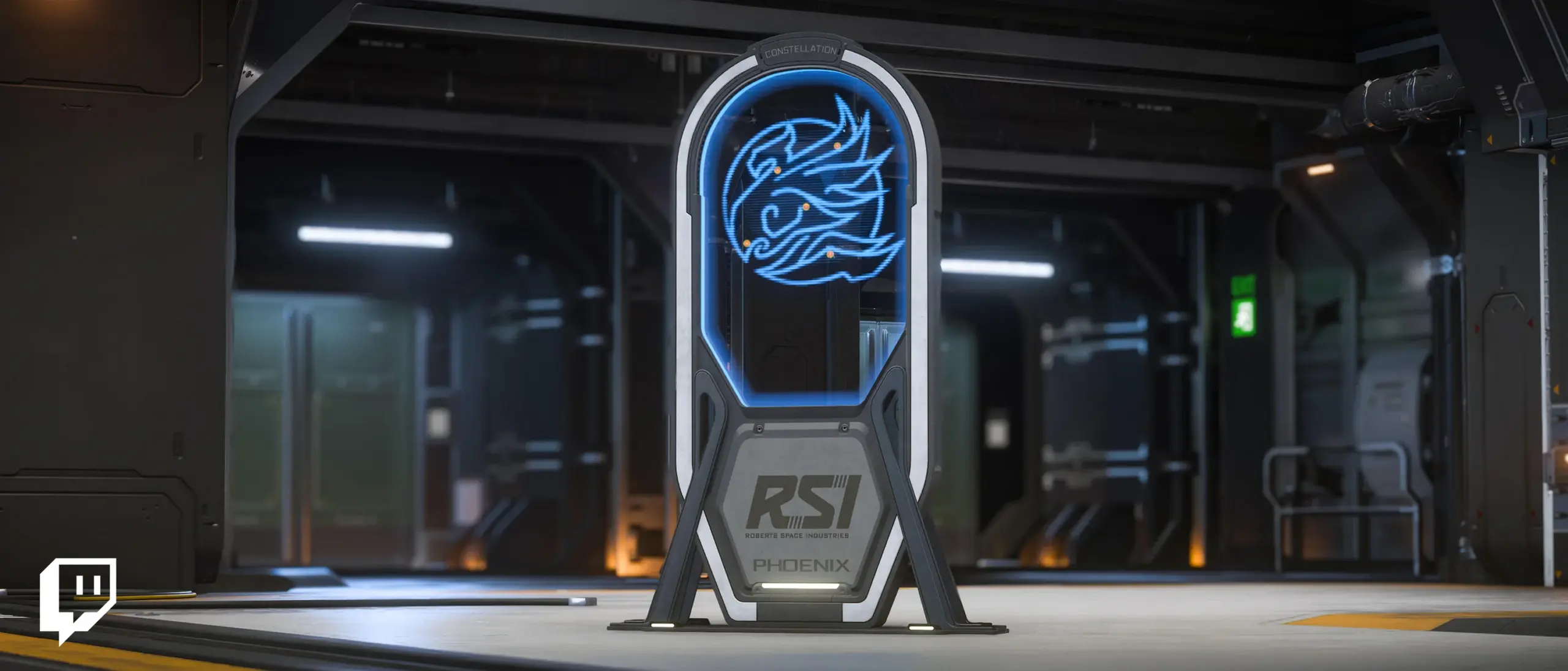 Offizielles RSI-Discovery-Month-Twitch-Drops-Motiv mit Twitch-Logo und Phoenix Insignia Display